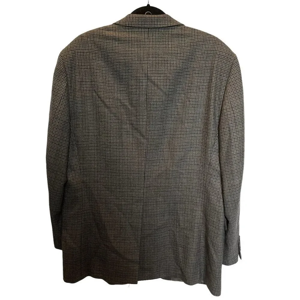 Chaps Men's Wool Sport Coat Black/Brown/Gray Houndstooth Size 44L